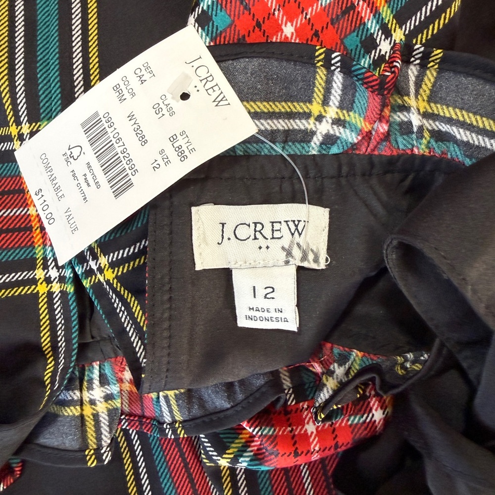 NWT J.Crew Black Tartan Plaid Bow Neck Midi Dress Size 12 - Picture 6 of 9